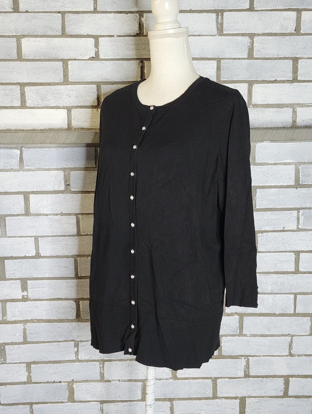 • Premise Studio 3/4 Sleeve Button Up Light Sweater Cardigan Plus Size 1X Black